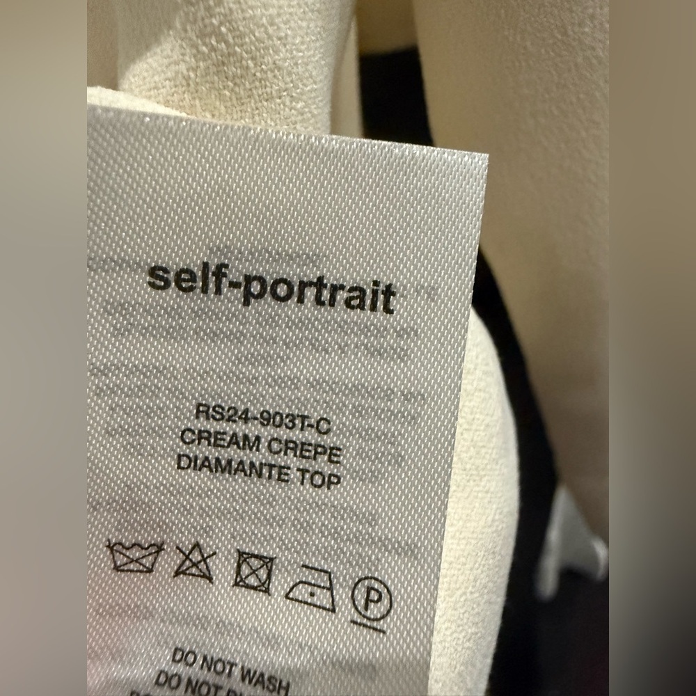 NWT Self-Portrait Embellished Cream White Crepe Blouse Size 4 - Picture 10 of 11